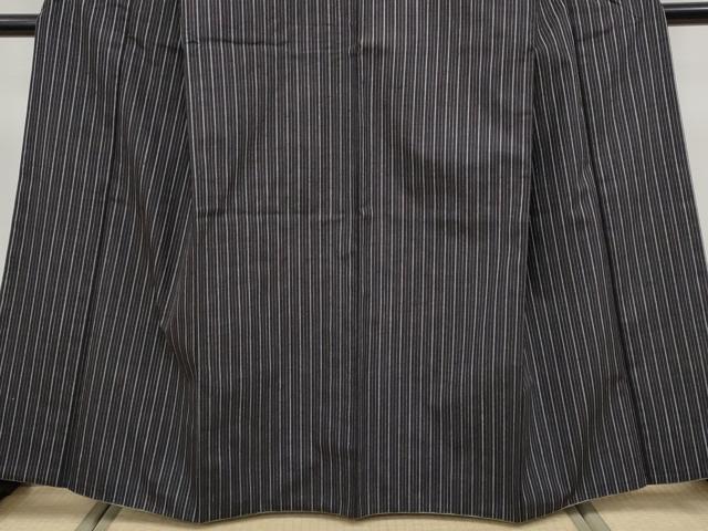 平和屋着物●極上　結城紬　縞　黒地　証紙付き　逸品　CYAA4444s6