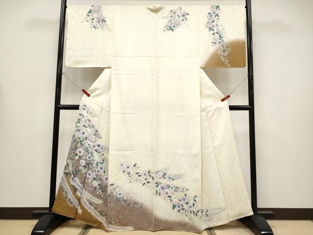 平和屋着物●極上　訪問着　辻が花　暈し染め　銀通し地　鳥の子色地　逸品　未使用　CYAA4445s6