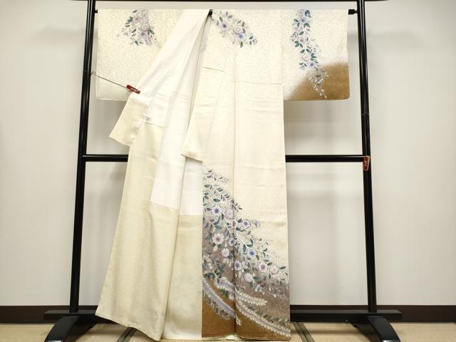 平和屋着物●極上　訪問着　辻が花　暈し染め　銀通し地　鳥の子色地　逸品　未使用　CYAA4445s6
