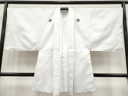 平和屋着物●極上　男性　紋付き・羽織・ファーセット　舞台衣装　白地　洗える着物　逸品　CYAA4446s6