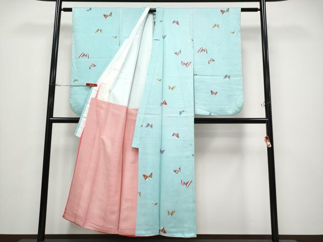 平和屋着物∵極上 女の子 十三参り 子供 祝着 舞蝶文 瓶覗色地 逸品 CYAA4452s6