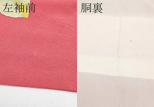 平和屋着物●極上　小紋　手描き　草花文　薔薇色地　逸品　CYAA4455s6