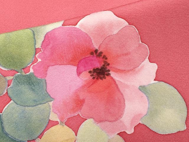平和屋着物●極上　小紋　手描き　草花文　薔薇色地　逸品　CYAA4455s6