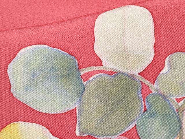 平和屋着物●極上　小紋　手描き　草花文　薔薇色地　逸品　CYAA4455s6