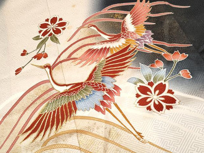 平和屋着物∵極上 女の子 十三参り 子供 祝着 駒刺繍 飛鶴枝垂れ花文 暈し染め 黒地 逸品 CYAA4456s6