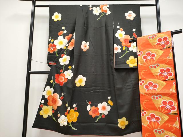 平和屋着物[]極上　七五三　女の子　7歳　祝着・袋帯セット　駒刺繍　枝梅文　黒地　金彩　逸品　CYAA4458s6