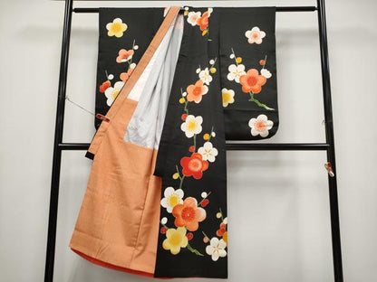 平和屋着物[]極上　七五三　女の子　7歳　祝着・袋帯セット　駒刺繍　枝梅文　黒地　金彩　逸品　CYAA4458s6