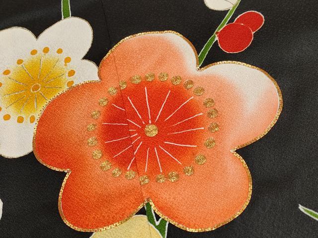 平和屋着物[]極上　七五三　女の子　7歳　祝着・袋帯セット　駒刺繍　枝梅文　黒地　金彩　逸品　CYAA4458s6