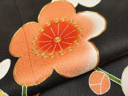 平和屋着物[]極上　七五三　女の子　7歳　祝着・袋帯セット　駒刺繍　枝梅文　黒地　金彩　逸品　CYAA4458s6