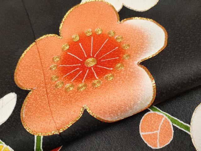 平和屋着物[]極上　七五三　女の子　7歳　祝着・袋帯セット　駒刺繍　枝梅文　黒地　金彩　逸品　CYAA4458s6