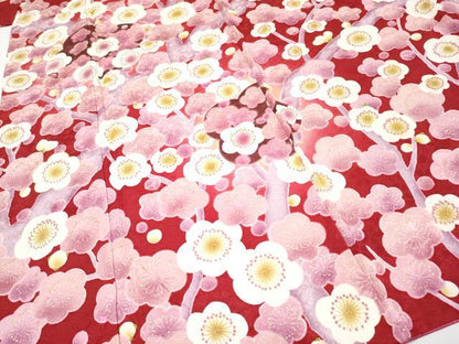 平和屋着物●極上　振袖　駒刺繍　枝桜文　暈し染め　金彩　茜色地　反端付き　逸品　CYAA4459s6