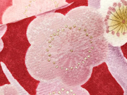 平和屋着物●極上　振袖　駒刺繍　枝桜文　暈し染め　金彩　茜色地　反端付き　逸品　CYAA4459s6