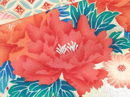 平和屋着物[]極上　七五三　女の子　7歳　祝着・袋帯セット　駒刺繍　扇面御所車花文　暈し染め　金銀彩　逸品　CYAA4460s6