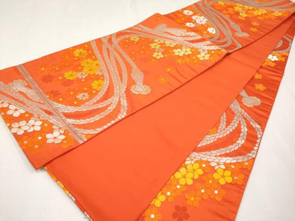 平和屋着物[]極上　七五三　女の子　7歳　祝着・袋帯セット　駒刺繍　扇面御所車花文　暈し染め　金銀彩　逸品　CYAA4460s6