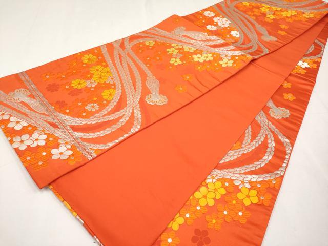 平和屋着物[]極上　七五三　女の子　7歳　祝着・袋帯セット　駒刺繍　扇面御所車花文　暈し染め　金銀彩　逸品　CYAA4460s6