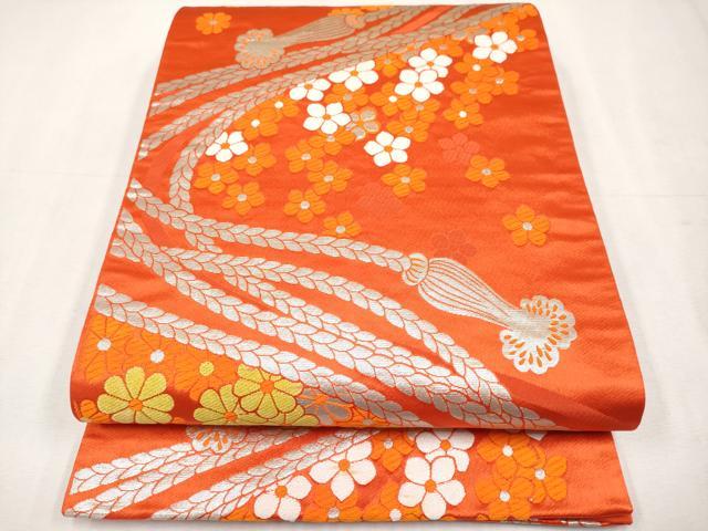 平和屋着物[]極上　七五三　女の子　7歳　祝着・袋帯セット　駒刺繍　扇面御所車花文　暈し染め　金銀彩　逸品　CYAA4460s6