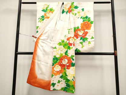 平和屋着物[]極上　七五三　女の子　7歳　祝着・袋帯セット　駒刺繍　牡丹・菊　金彩　白地　逸品　CYAA4462s6