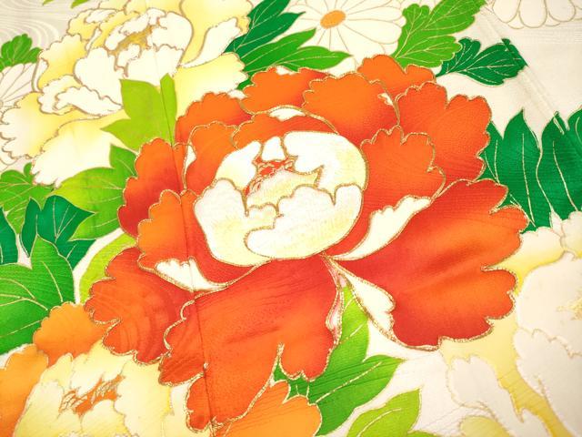 平和屋着物[]極上　七五三　女の子　7歳　祝着・袋帯セット　駒刺繍　牡丹・菊　金彩　白地　逸品　CYAA4462s6