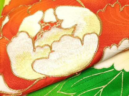 平和屋着物[]極上　七五三　女の子　7歳　祝着・袋帯セット　駒刺繍　牡丹・菊　金彩　白地　逸品　CYAA4462s6