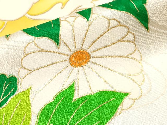 平和屋着物[]極上　七五三　女の子　7歳　祝着・袋帯セット　駒刺繍　牡丹・菊　金彩　白地　逸品　CYAA4462s6