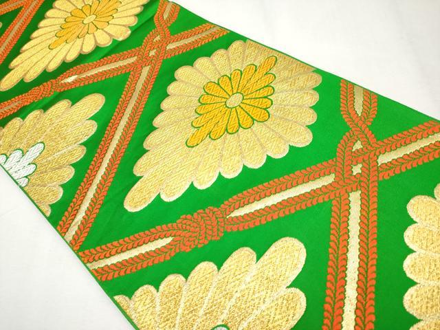 平和屋着物[]極上　七五三　女の子　7歳　祝着・袋帯セット　駒刺繍　牡丹・菊　金彩　白地　逸品　CYAA4462s6