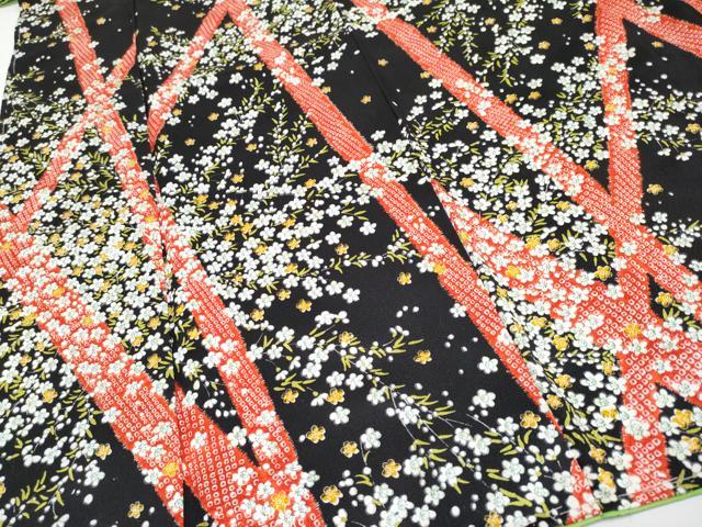 平和屋着物∵極上　女の子　十三参り　子供　祝着　枝花文　黒地　逸品　未使用　CYAA4464s6