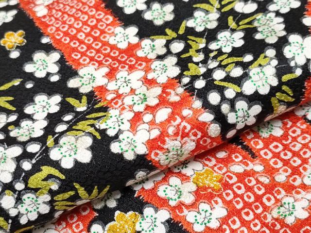 平和屋着物∵極上　女の子　十三参り　子供　祝着　枝花文　黒地　逸品　未使用　CYAA4464s6