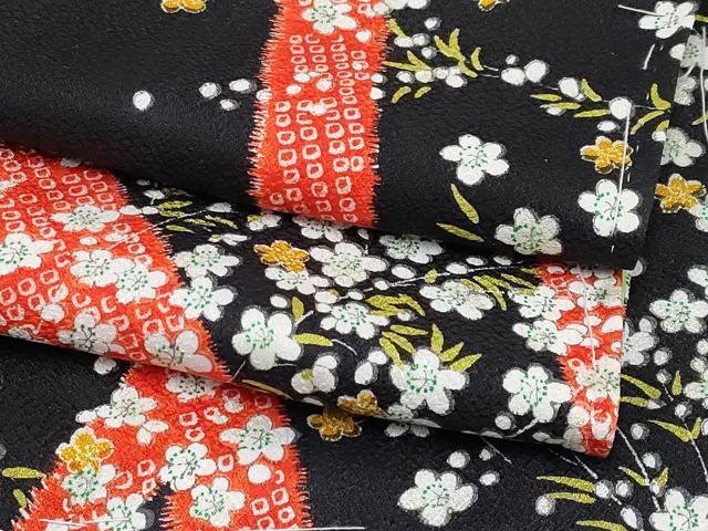 平和屋着物∵極上　女の子　十三参り　子供　祝着　枝花文　黒地　逸品　未使用　CYAA4464s6