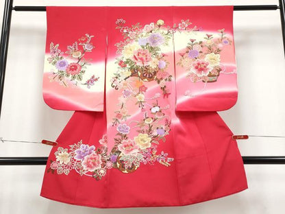 平和屋本店[]極上 七五三　女の子　7歳　祝着　中国三大刺繍　相良刺繍　総刺繍　花車文　暈し染　金糸　朱・緋色　逸品 未使用 CYAA4466s6