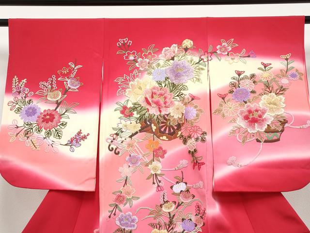 平和屋本店[]極上 七五三　女の子　7歳　祝着　中国三大刺繍　相良刺繍　総刺繍　花車文　暈し染　金糸　朱・緋色　逸品 未使用 CYAA4466s6