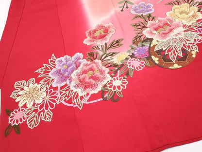 平和屋本店[]極上 七五三　女の子　7歳　祝着　中国三大刺繍　相良刺繍　総刺繍　花車文　暈し染　金糸　朱・緋色　逸品 未使用 CYAA4466s6