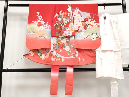 平和屋着物[]極上　七五三　女の子　3歳　祝着・長襦袢セット　友禅　几帳花蝶文　暈し染め　金銀彩　逸品　未使用　CYAA4468s6