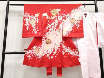 平和屋着物[]極上　七五三　女の子　3歳　祝着・長襦袢セット　鞠花文　金彩　逸品　未使用　CYAA4469s6