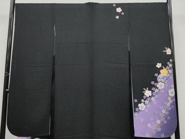 平和屋着物●極上　振袖　雪輪舞桜文　暈し染め　黒地　金彩　やまと誂製　逸品　CYAA4472s6