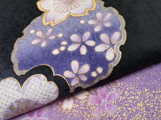 平和屋着物●極上　振袖　雪輪舞桜文　暈し染め　黒地　金彩　やまと誂製　逸品　CYAA4472s6