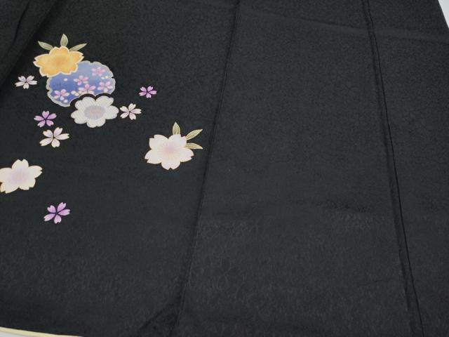 平和屋着物●極上　振袖　雪輪舞桜文　暈し染め　黒地　金彩　やまと誂製　逸品　CYAA4472s6