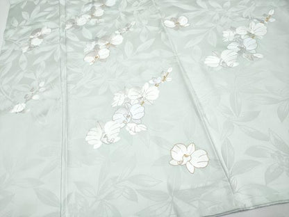 平和屋本店●極上　訪問着　総刺繍　胡蝶蘭　金糸　白緑色地　逸品　未使用　CYAA5052s6