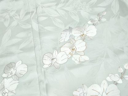 平和屋本店●極上　訪問着　総刺繍　胡蝶蘭　金糸　白緑色地　逸品　未使用　CYAA5052s6