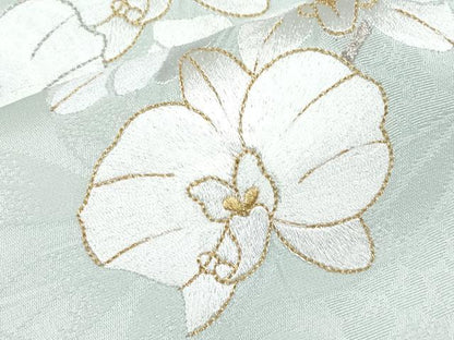 平和屋本店●極上　訪問着　総刺繍　胡蝶蘭　金糸　白緑色地　逸品　未使用　CYAA5052s6