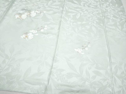 平和屋本店●極上　訪問着　総刺繍　胡蝶蘭　金糸　白緑色地　逸品　未使用　CYAA5052s6