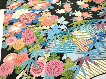 平和屋本店●極上 振袖 友禅 作家物 草花文 黒地 逸品 CYAA4481s6