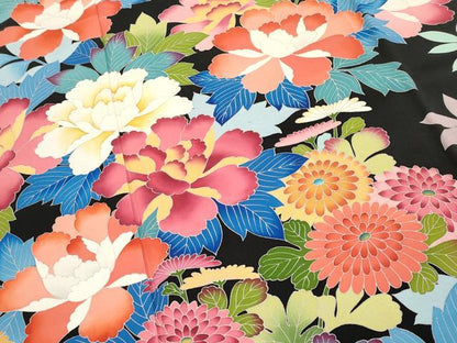 平和屋本店●極上 振袖 友禅 作家物 草花文 黒地 逸品 CYAA4481s6