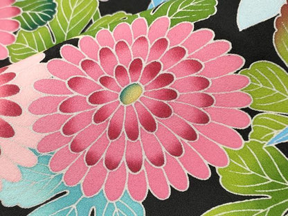 平和屋本店●極上 振袖 友禅 作家物 草花文 黒地 逸品 CYAA4481s6