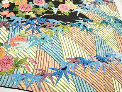 平和屋本店●極上 振袖 友禅 作家物 草花文 黒地 逸品 CYAA4481s6