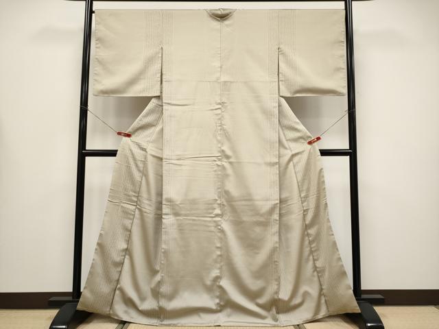 平和屋着物●極上　お召　間道　亜麻色地　逸品　CYAA4482s6