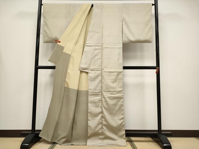 平和屋着物●極上　お召　間道　亜麻色地　逸品　CYAA4482s6