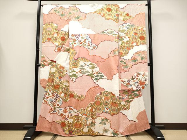 平和屋本店●極上　十日町老舗ブランド　吉澤友禅　吾妻徳穂　振袖　駒刺繍　飛鶴吉祥文　金彩　宍色　ますいわ屋扱い　逸品　CYAA4483s6