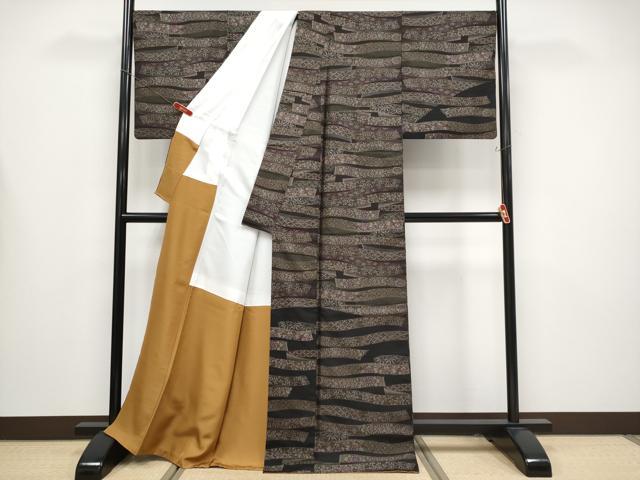 平和屋着物●極上　本場大島紬　訪問着　9マルキ　泥染め　熨斗花文　窪田織物謹製　証紙付き　逸品　CYAA4485s6
