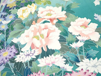 平和屋着物●極上　振袖　友禅　作家物　草花文　暈し染め　紺藍色地　逸品　CYAA4494s6