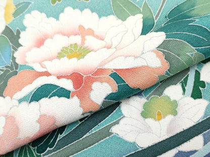 平和屋着物●極上　振袖　友禅　作家物　草花文　暈し染め　紺藍色地　逸品　CYAA4494s6
